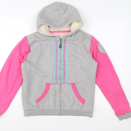 Salt Rock Girls Grey & Pink Full Zip Hoodie 13 Years Embroidered Fleece