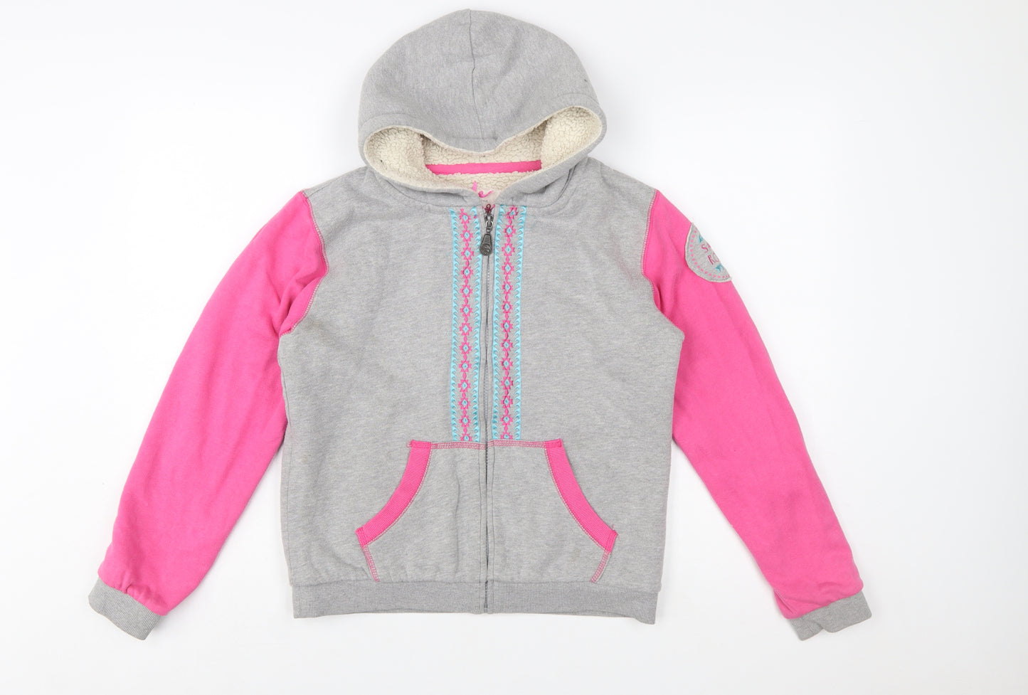 Salt Rock Girls Grey & Pink Full Zip Hoodie 13 Years Embroidered Fleece