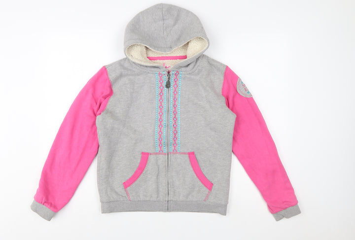 Salt Rock Girls Grey & Pink Full Zip Hoodie 13 Years Embroidered Fleece