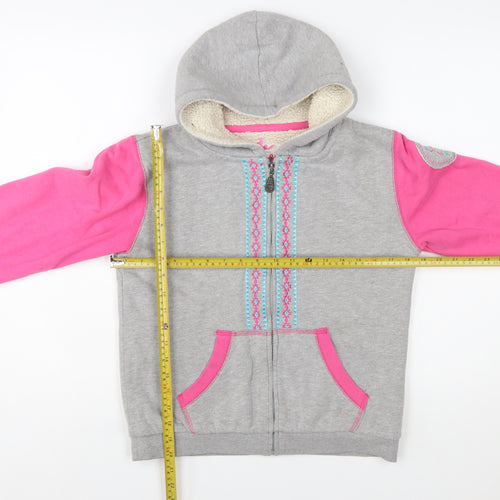 Salt Rock Girls Grey & Pink Full Zip Hoodie 13 Years Embroidered Fleece