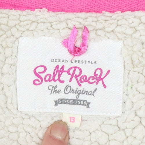 Salt Rock Girls Grey & Pink Full Zip Hoodie 13 Years Embroidered Fleece
