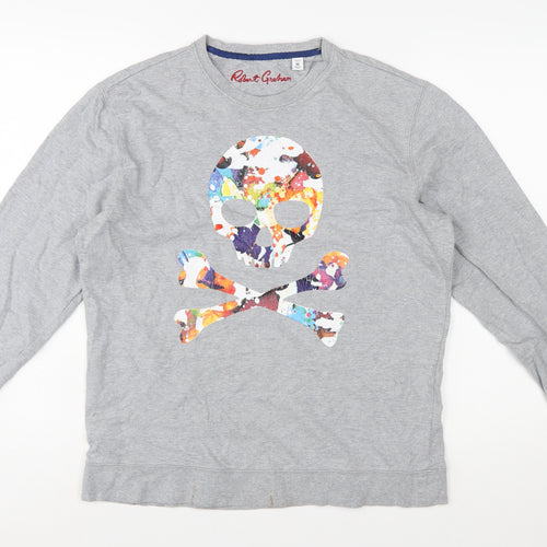 Robert Graham Womens Grey Skull Graphic Pullover Sweatshirt M