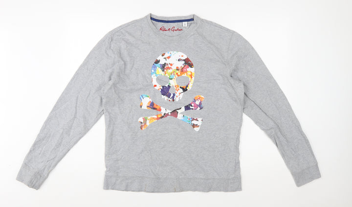 Robert Graham Womens Grey Skull Graphic Pullover Sweatshirt M