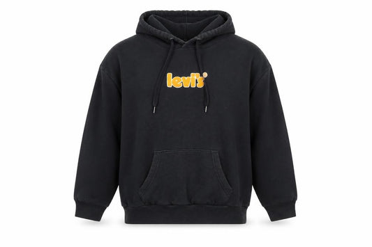 Front view of Levi's women’s black small pullover logo hoodie cotton blend