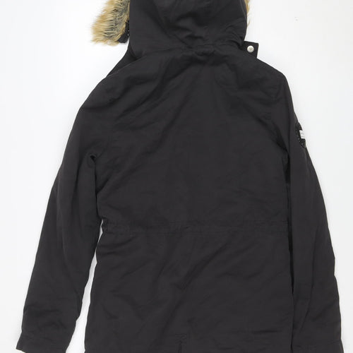 Superdry Women's Black Parka Coat Size S Faux Fur Hooded Winter Jacket