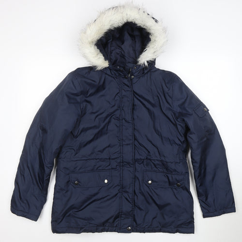 B. You Women's Blue Faux Fur Hooded Parka Jacket Size M