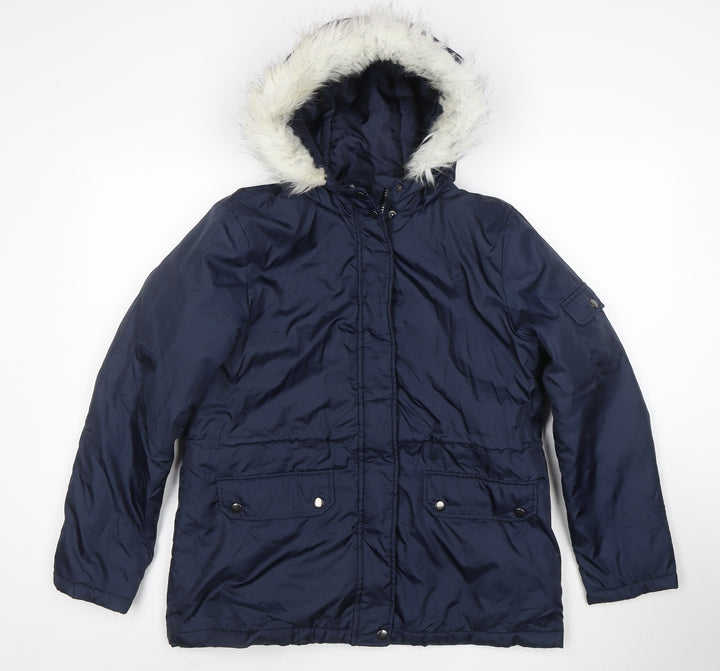 B. You Women's Blue Faux Fur Hooded Parka Jacket Size M