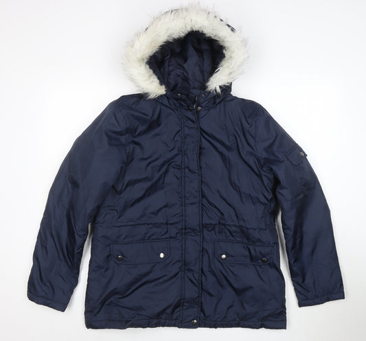 B. You Women's Blue Faux Fur Hooded Parka Jacket Size M