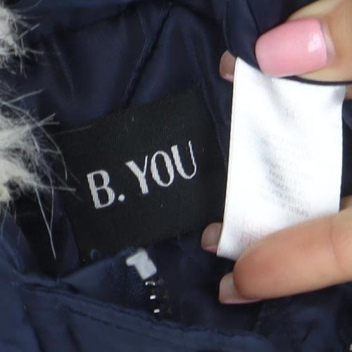 B. You Women's Blue Faux Fur Hooded Parka Jacket Size M