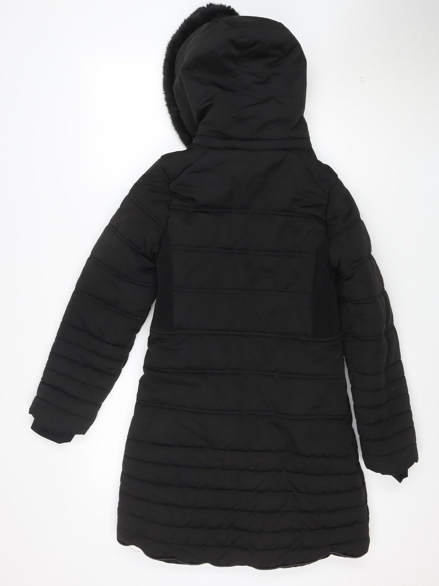 Firetrap Girls Black Long Puffer Coat Hooded Fur Trim 13 Years