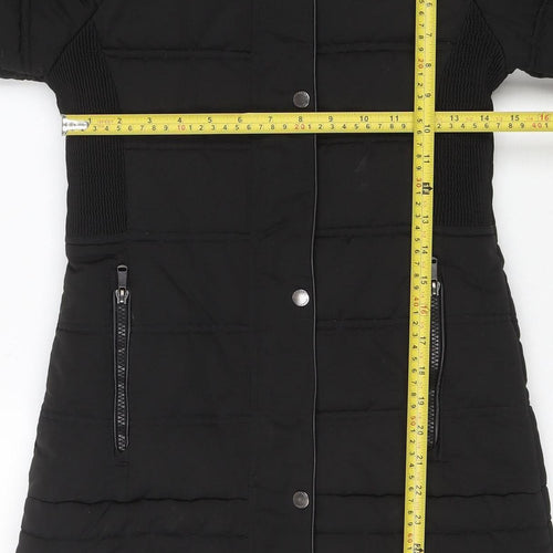 Firetrap Girls Black Long Puffer Coat Hooded Fur Trim 13 Years