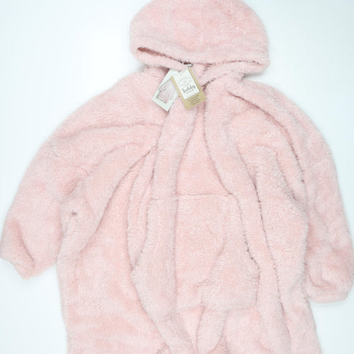 Dunelm Women Pink Fleece Hooded Robe One Size Winter Loungewear