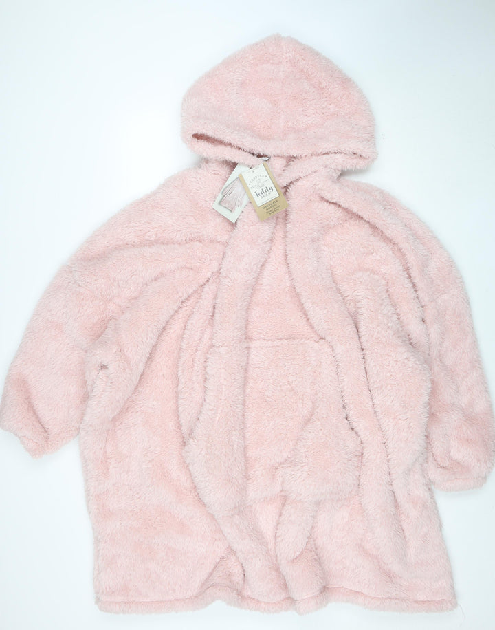 Dunelm Women Pink Fleece Hooded Robe One Size Winter Loungewear