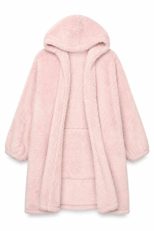 Dunelm Women Pink Fleece Hooded Robe One Size Winter Loungewear