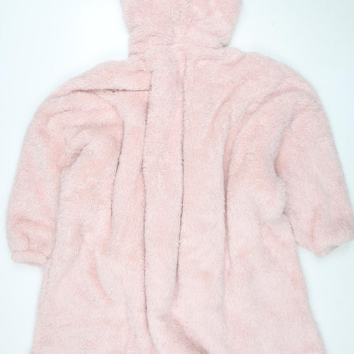 Dunelm Women Pink Fleece Hooded Robe One Size Winter Loungewear