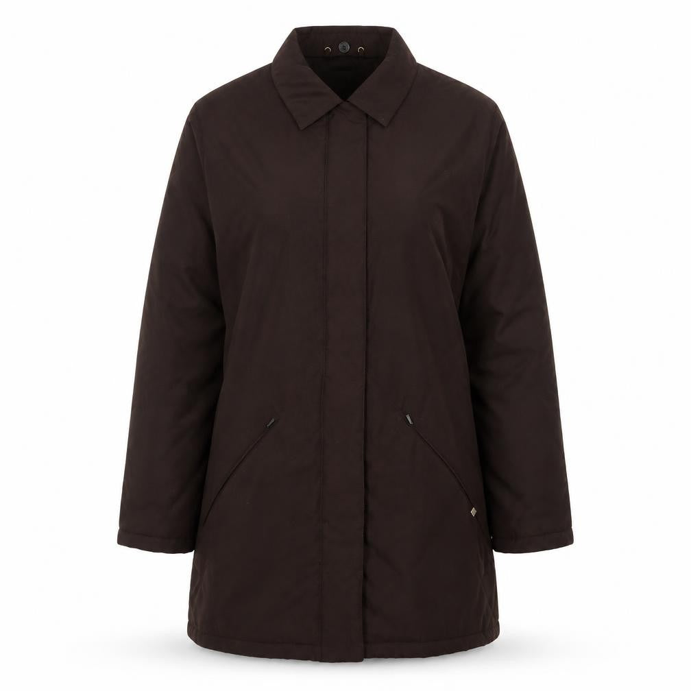 Front view of Viyella Women's Brown Quilted Mid-Length Coat, size M, Polyester