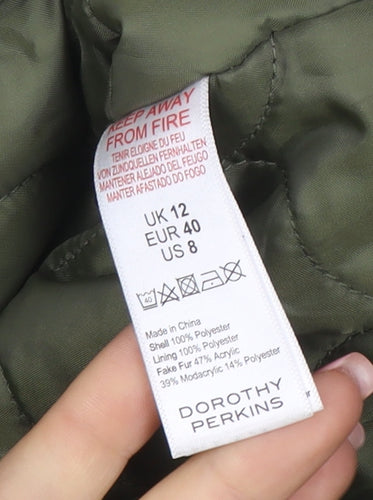 Dorothy Perkins Women Green Size 12 Hooded Parka Coat