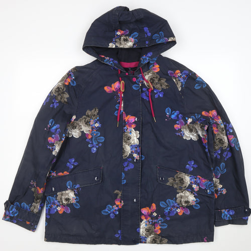 Joules Women's Blue Floral Hooded Parka Jacket Size 18