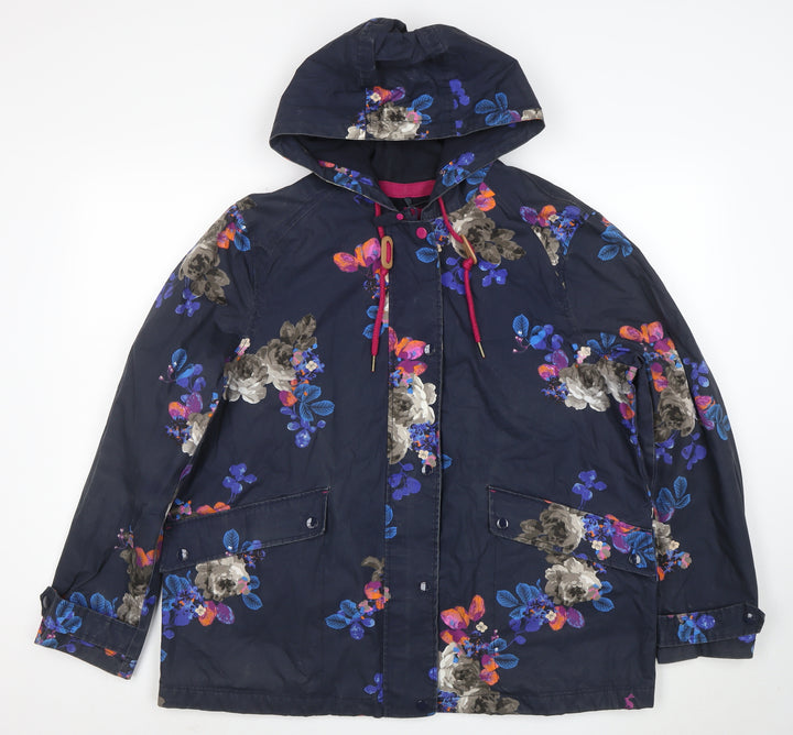 Joules Women's Blue Floral Hooded Parka Jacket Size 18