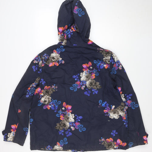 Joules Women's Blue Floral Hooded Parka Jacket Size 18