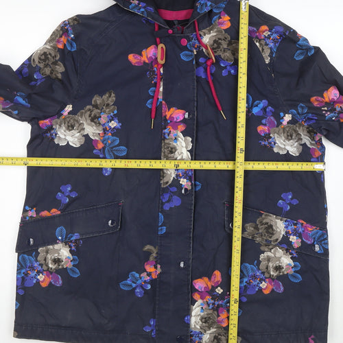 Joules Women's Blue Floral Hooded Parka Jacket Size 18