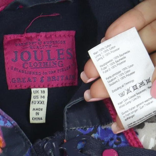 Joules Women's Blue Floral Hooded Parka Jacket Size 18