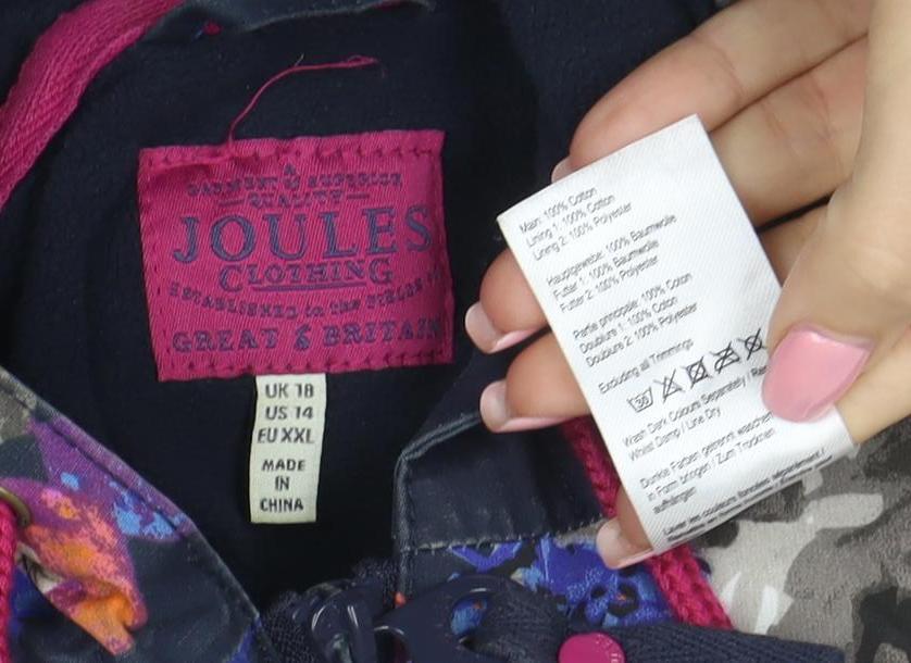 Joules Women's Blue Floral Hooded Parka Jacket Size 18