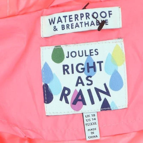 Joules Women's Pink Waterproof Hooded Rain Coat Jacket Size 18