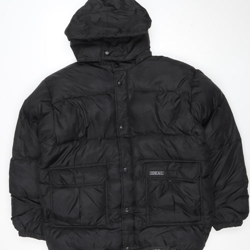 IDEAL Mens Black M Puffer Jacket Hooded Nylon Down Winter Coat