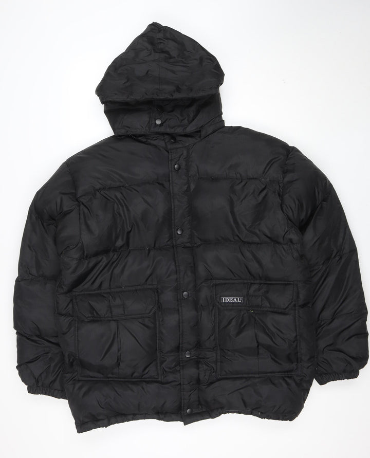 IDEAL Mens Black M Puffer Jacket Hooded Nylon Down Winter Coat