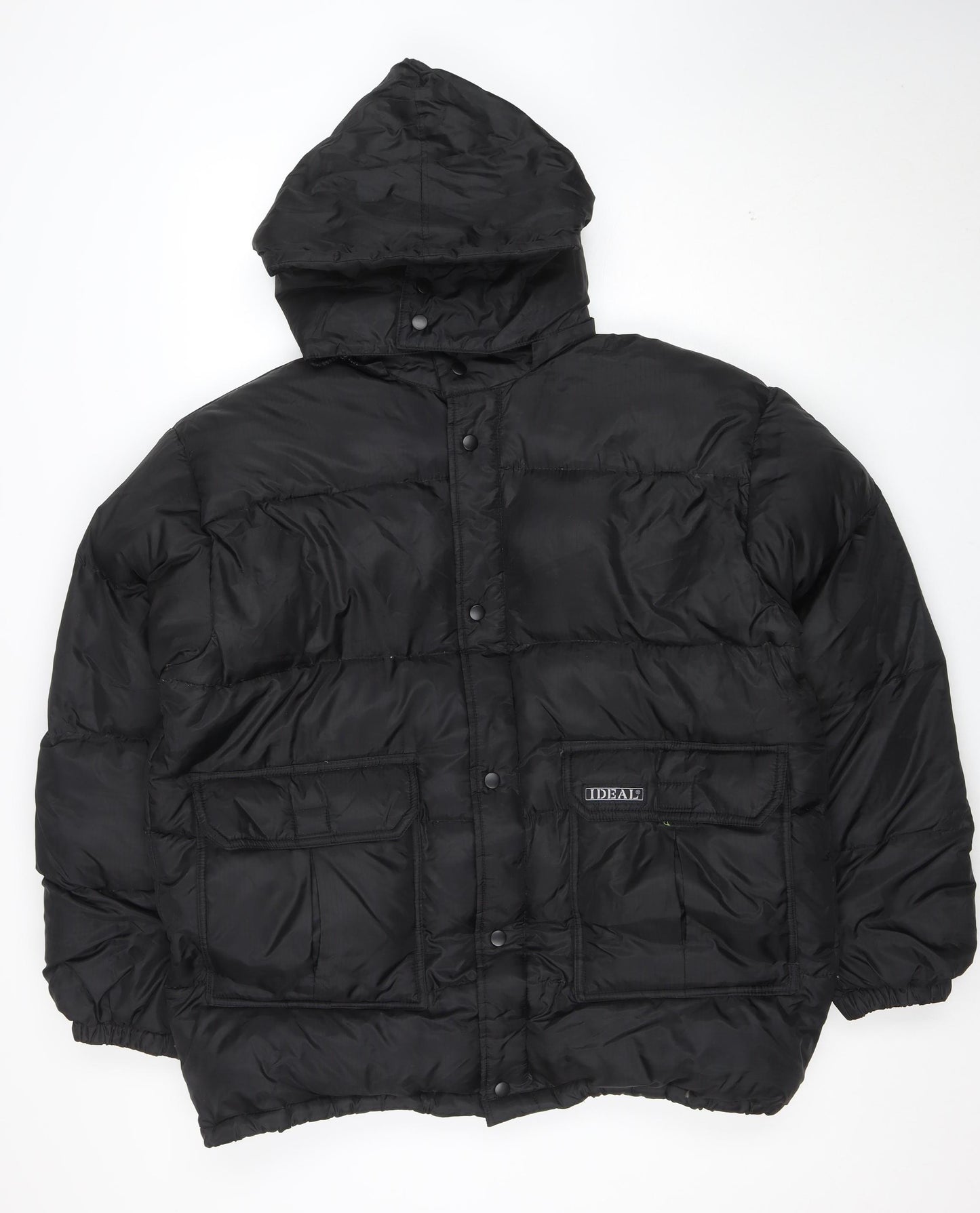 IDEAL Mens Black M Puffer Jacket Hooded Nylon Down Winter Coat