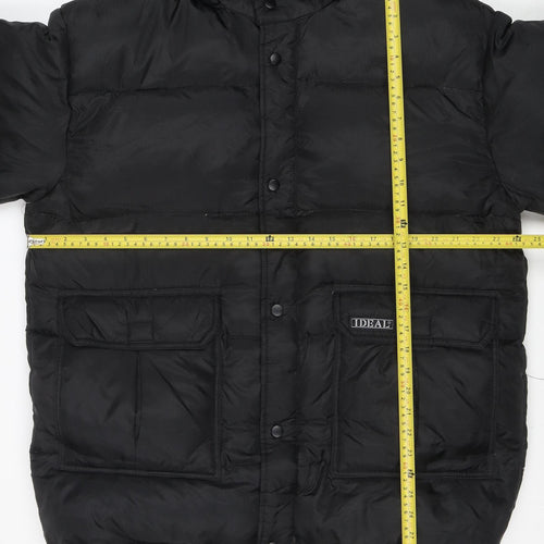 IDEAL Mens Black M Puffer Jacket Hooded Nylon Down Winter Coat