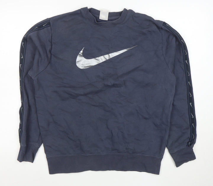 Nike Men’s Blue Crew Neck Logo Pullover Sweatshirt Size M