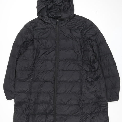Marks and Spencer Womens Black Size 24 Puffer Jacket Hooded Mid-Length Coat