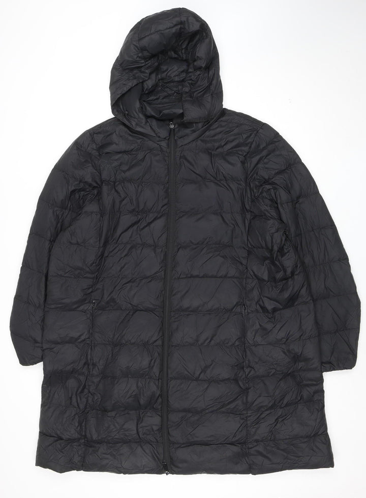 Marks and Spencer Womens Black Size 24 Puffer Jacket Hooded Mid-Length Coat