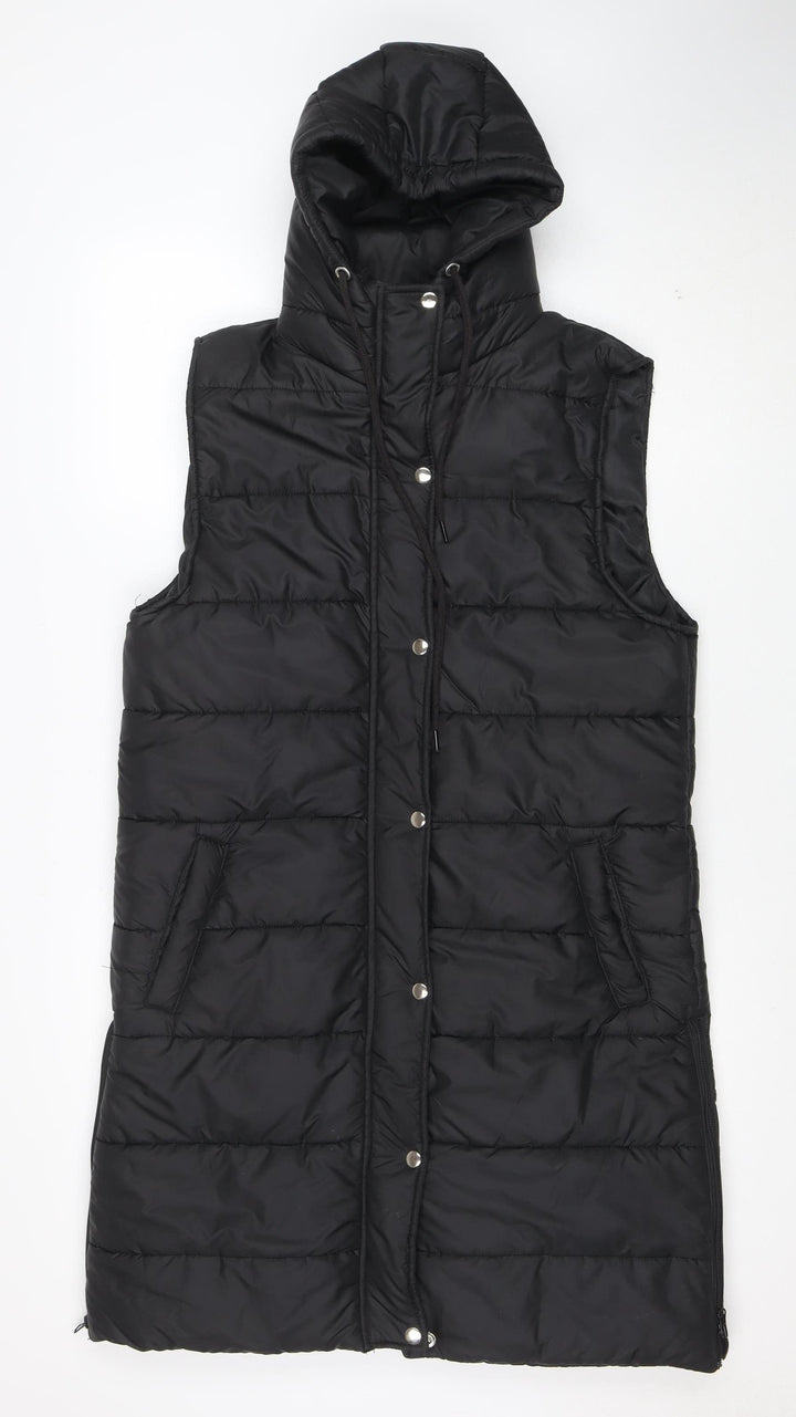 I Saw It First Womens Black Puffer Hooded Long Waistcoat M