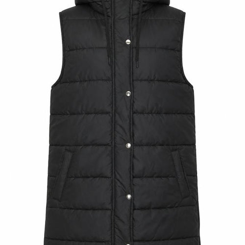 I Saw It First Womens Black Puffer Hooded Long Waistcoat M