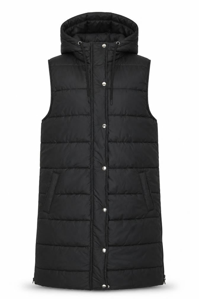 I Saw It First Womens Black Puffer Hooded Long Waistcoat M