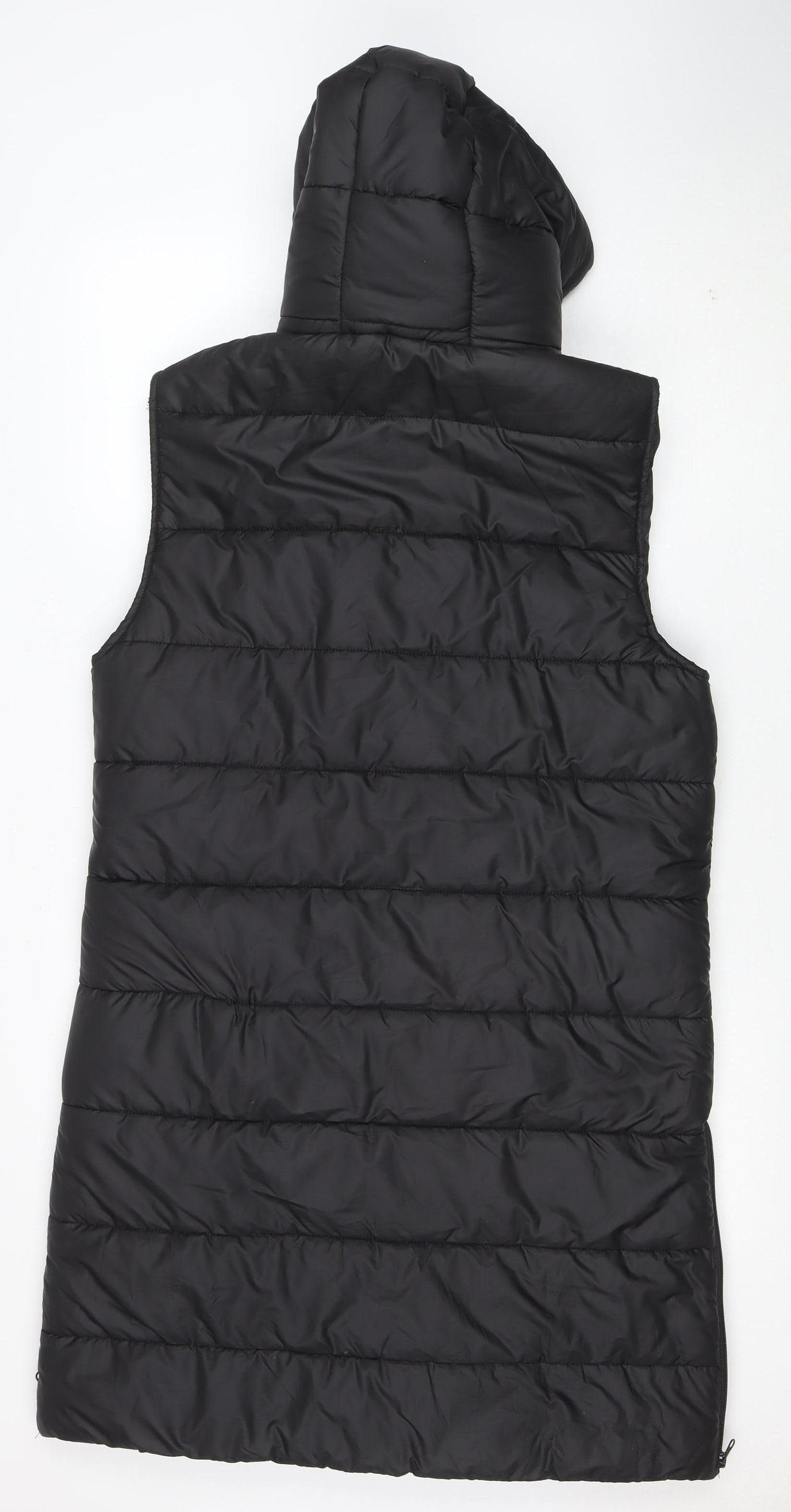 I Saw It First Womens Black Puffer Hooded Long Waistcoat M