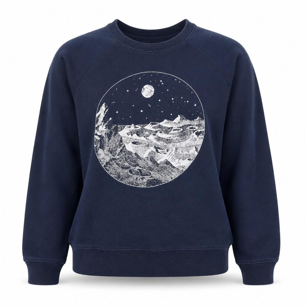 Front view of Joanie Women's Navy Blue Graphic Pullover Sweatshirt, size S