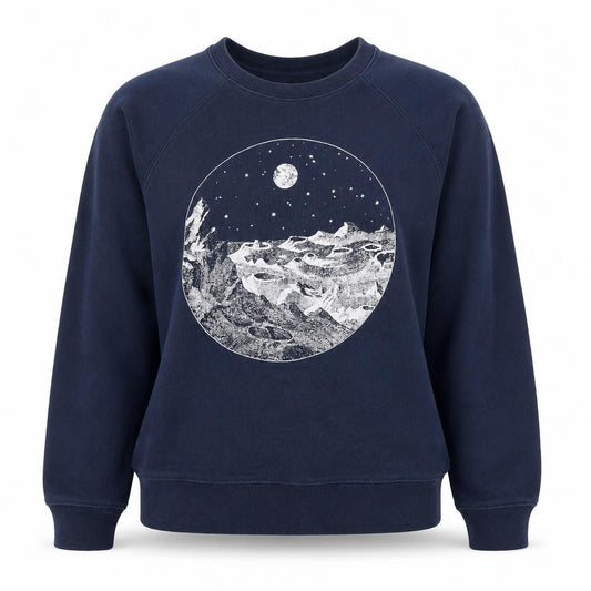 Front view of Joanie Women's Navy Blue Graphic Pullover Sweatshirt, size S