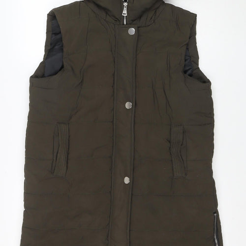 Boohoo Women’s Green Hooded Padded Long Puffer Waistcoat Size L