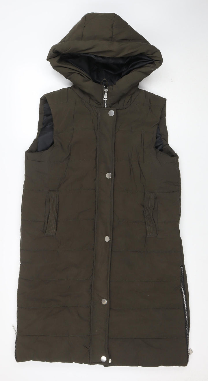 Boohoo Women’s Green Hooded Padded Long Puffer Waistcoat Size L
