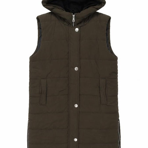 Boohoo Women’s Green Hooded Padded Long Puffer Waistcoat Size L