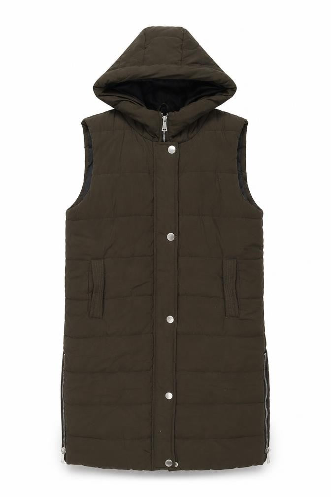 Boohoo Women’s Green Hooded Padded Long Puffer Waistcoat Size L