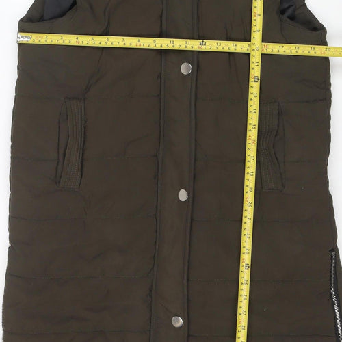 Boohoo Women’s Green Hooded Padded Long Puffer Waistcoat Size L