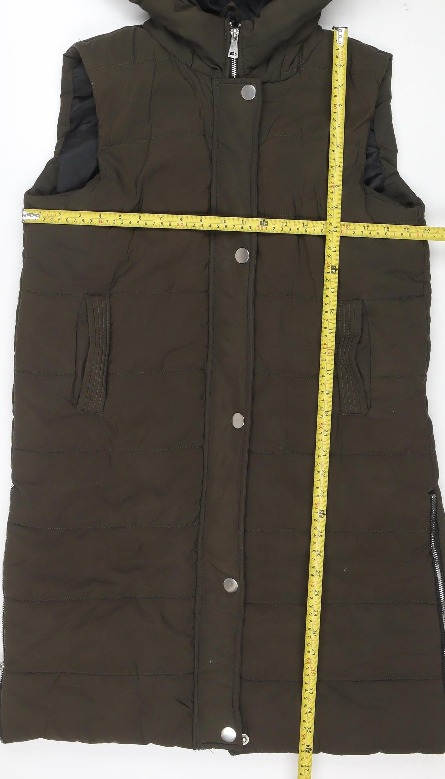 Boohoo Women’s Green Hooded Padded Long Puffer Waistcoat Size L