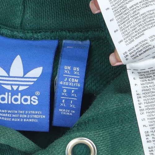 Adidas Mens Green XL Pullover Hoodie Cotton Fleece Logo Sweatshirt