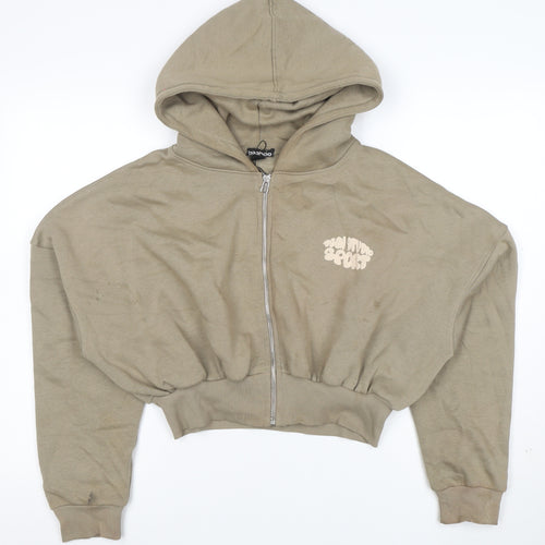Boohoo Women’s Beige Full Zip Hoodie Cropped Sport M