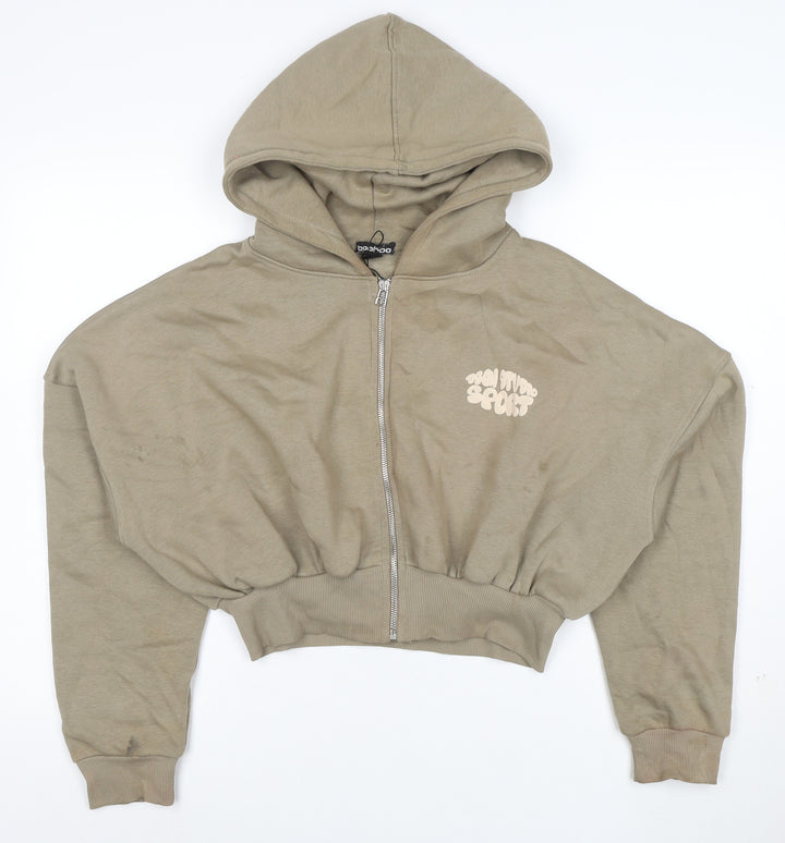 Boohoo Women’s Beige Full Zip Hoodie Cropped Sport M
